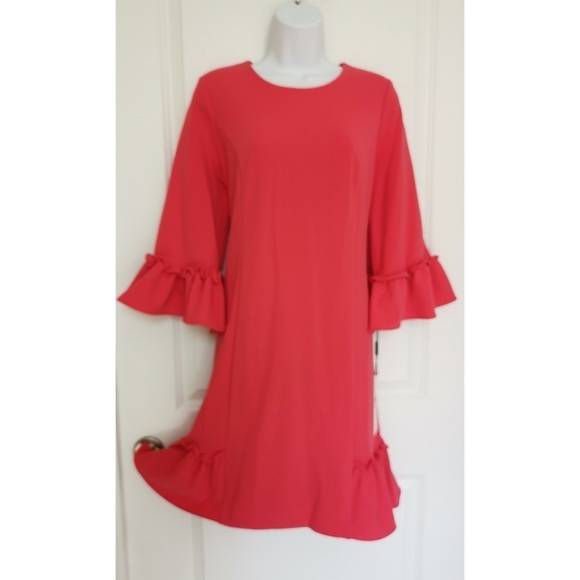 CALVIN Klein shift dress bell sleeve flounce hem coral size 10 NWT - Picture 12 of 12
